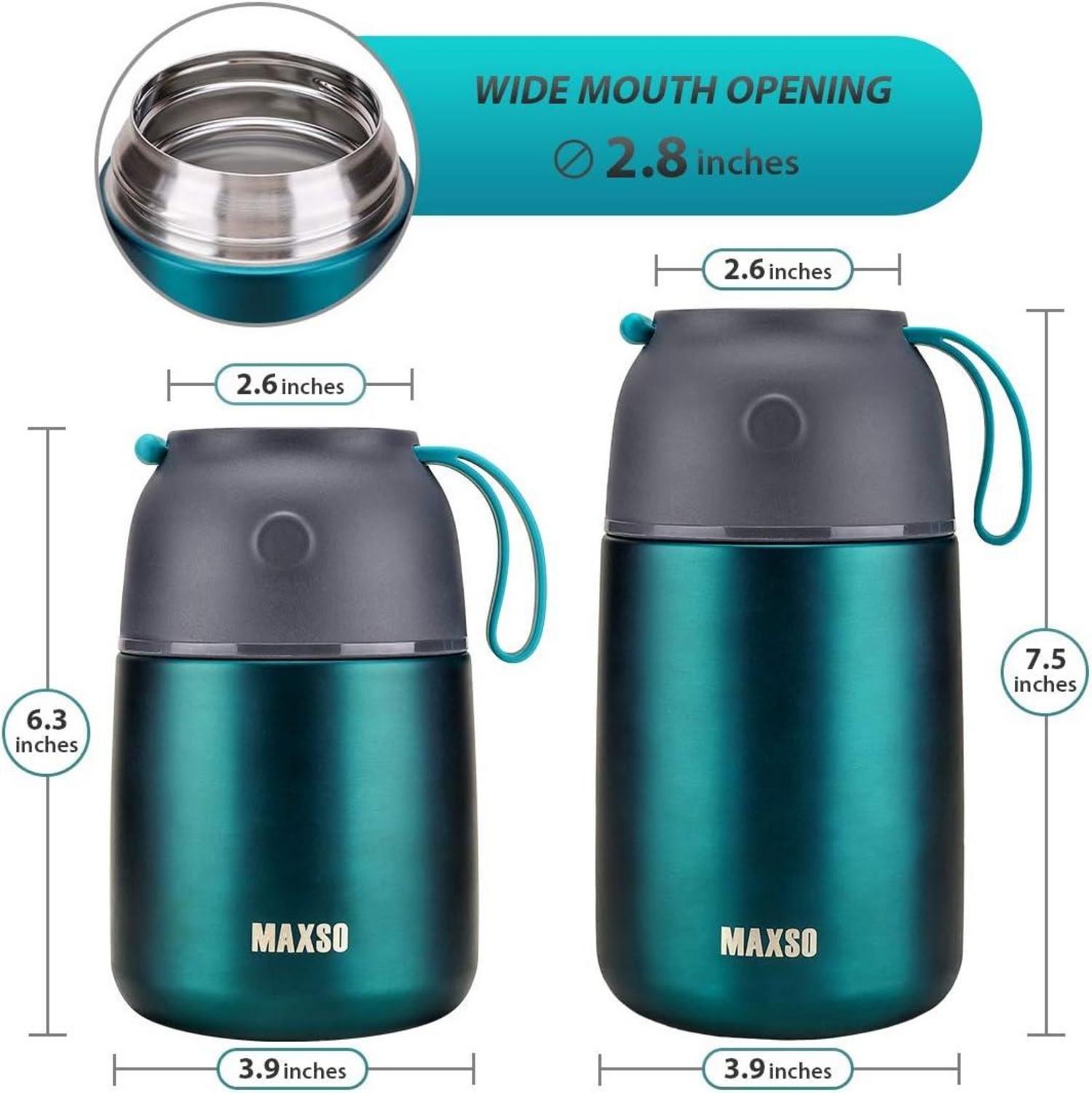 Thermobehälter Edelstahl 500ml & 700ml Warmhaltebehälter faltbare Löffel Set Grün