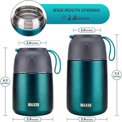 Thermobehälter Edelstahl 500ml & 700ml Warmhaltebehälter faltbare Löffel Set Grün