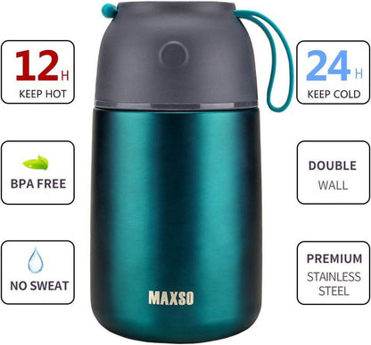 Thermobehälter Edelstahl Warmhaltebehälter 500ml 700ml faltbare Löffel Grün