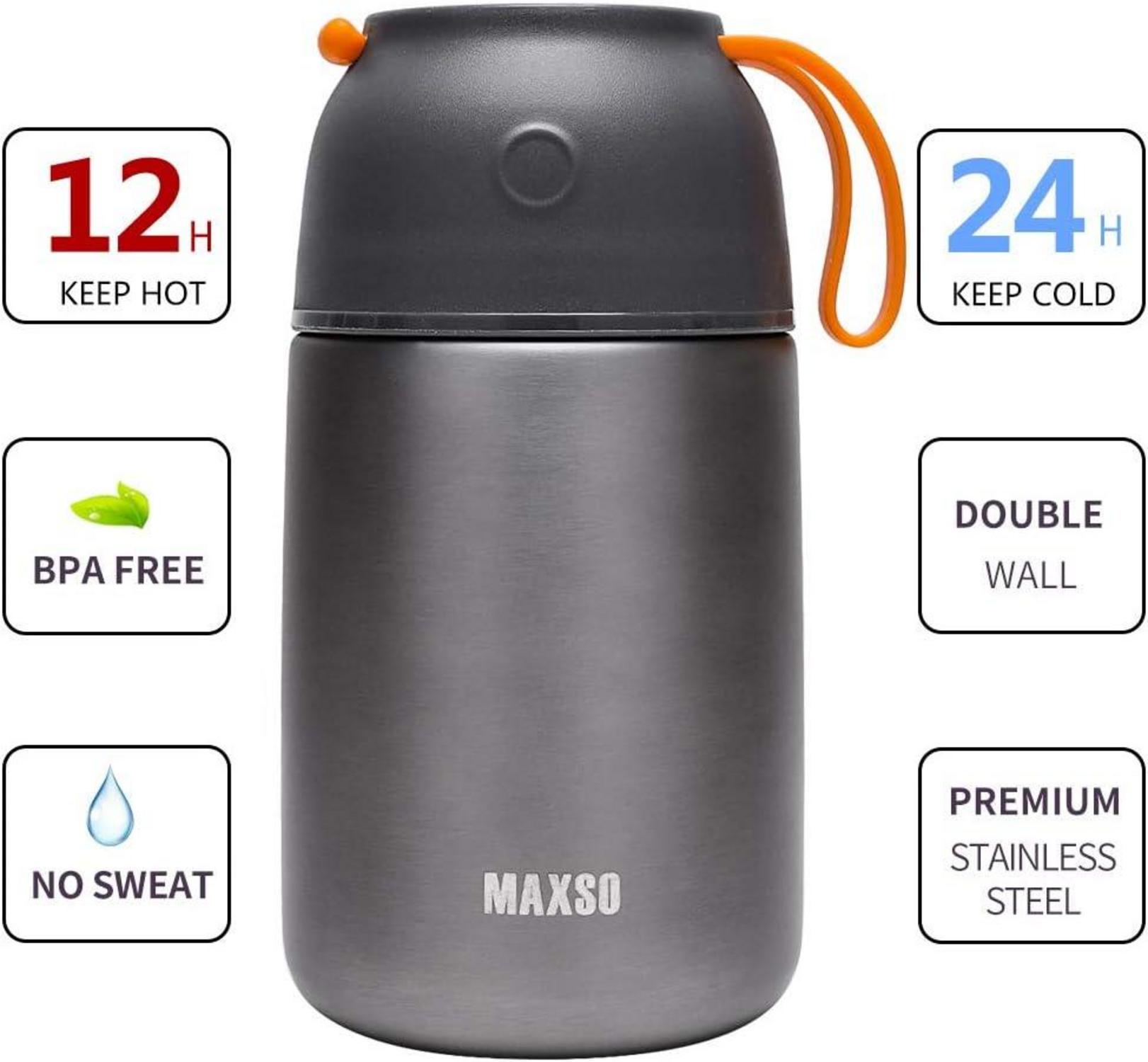 Thermobehälter 500ml 700ml Edelstahl Warmhaltebecher faltbare Löffel Grey 2er