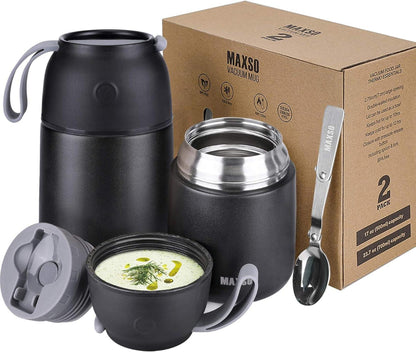 Thermobehälter Edelstahl 500ml & 700ml mit faltbarem Löffel