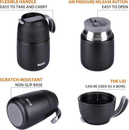 Thermobehälter Edelstahl 500ml & 700ml mit faltbarem Löffel