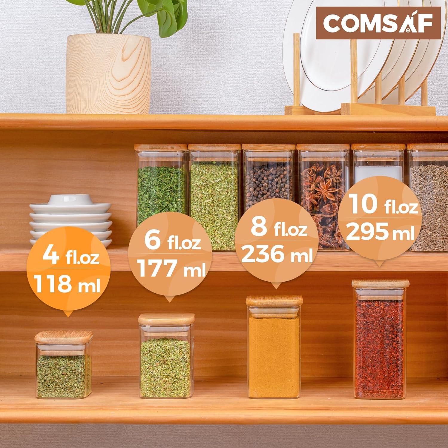 16 Gewürzdosen Glas Bambusdeckel luftdicht quadratisch 113 ml 275 Etiketten