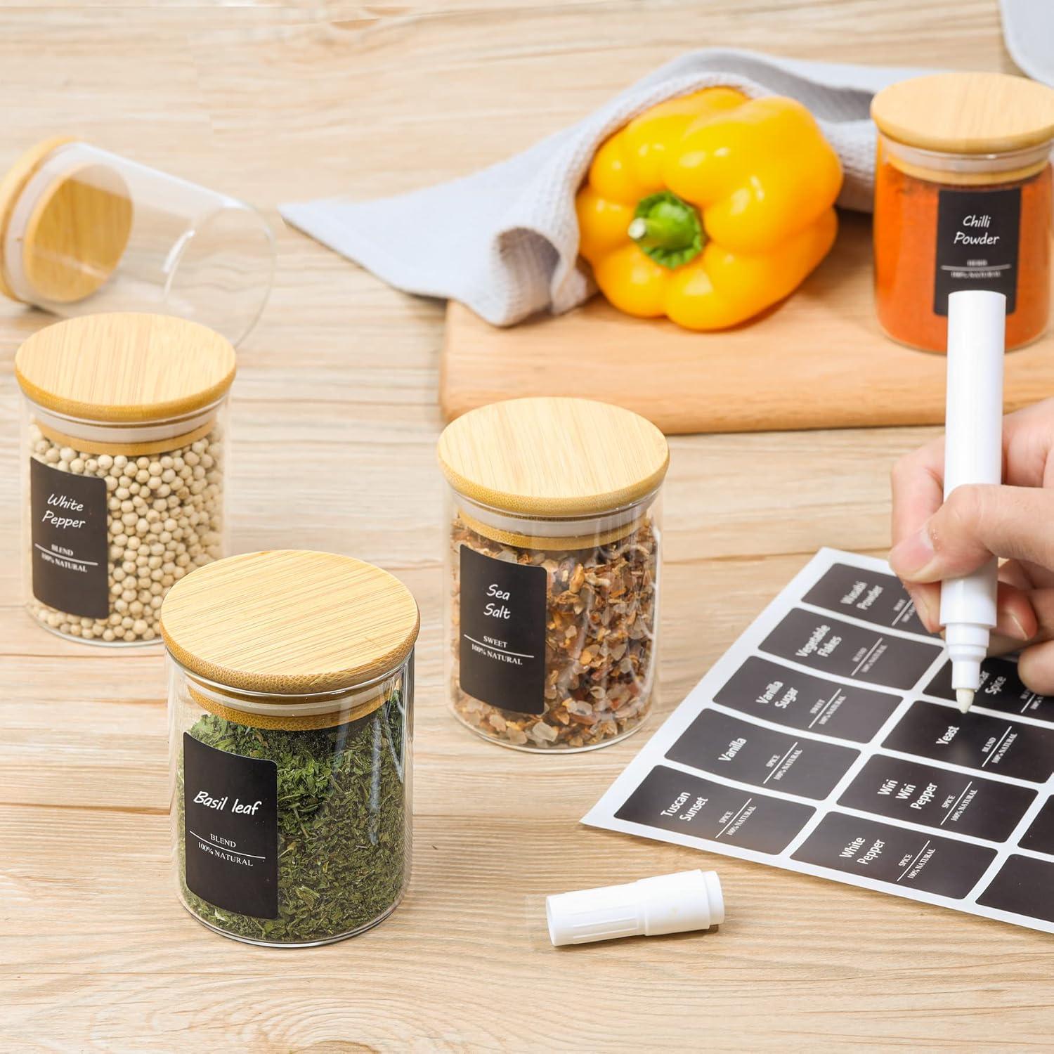 Gewürzgläser Set 16tlg. Bambusdeckel 250ml - mit Etiketten - Küche Badezimmer