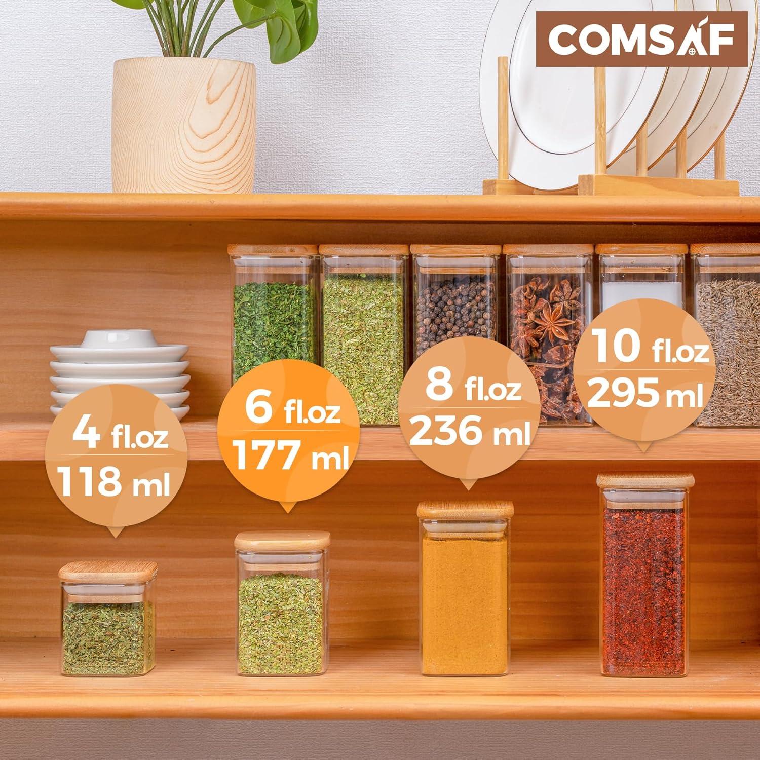 16er Set Gewürzgläser Glas Bambusdeckel 170 ml + Etiketten
