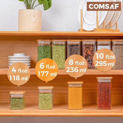 16er Set Gewürzgläser Glas Bambusdeckel 170 ml + Etiketten
