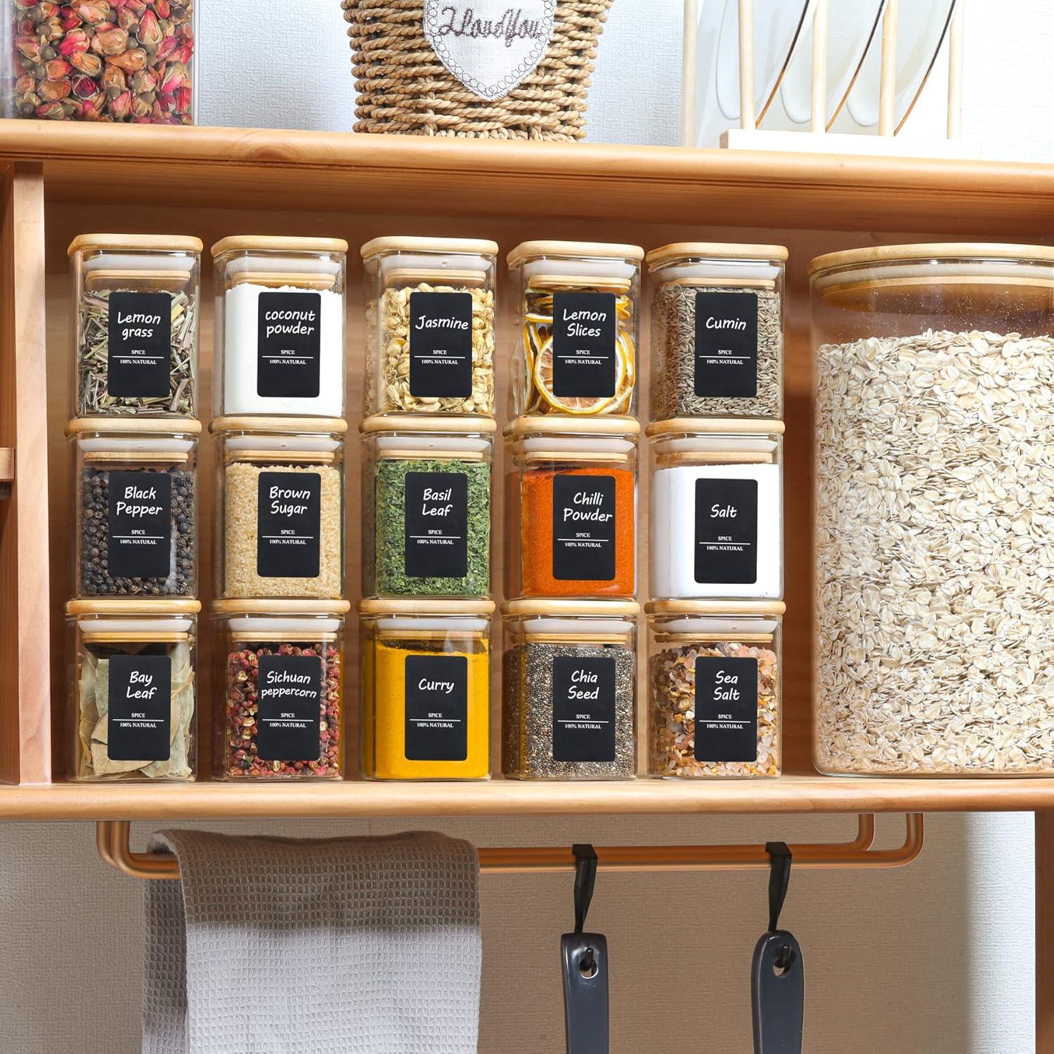 16er Set Gewürzgläser Bambusdeckel 170ml + 275 Etiketten