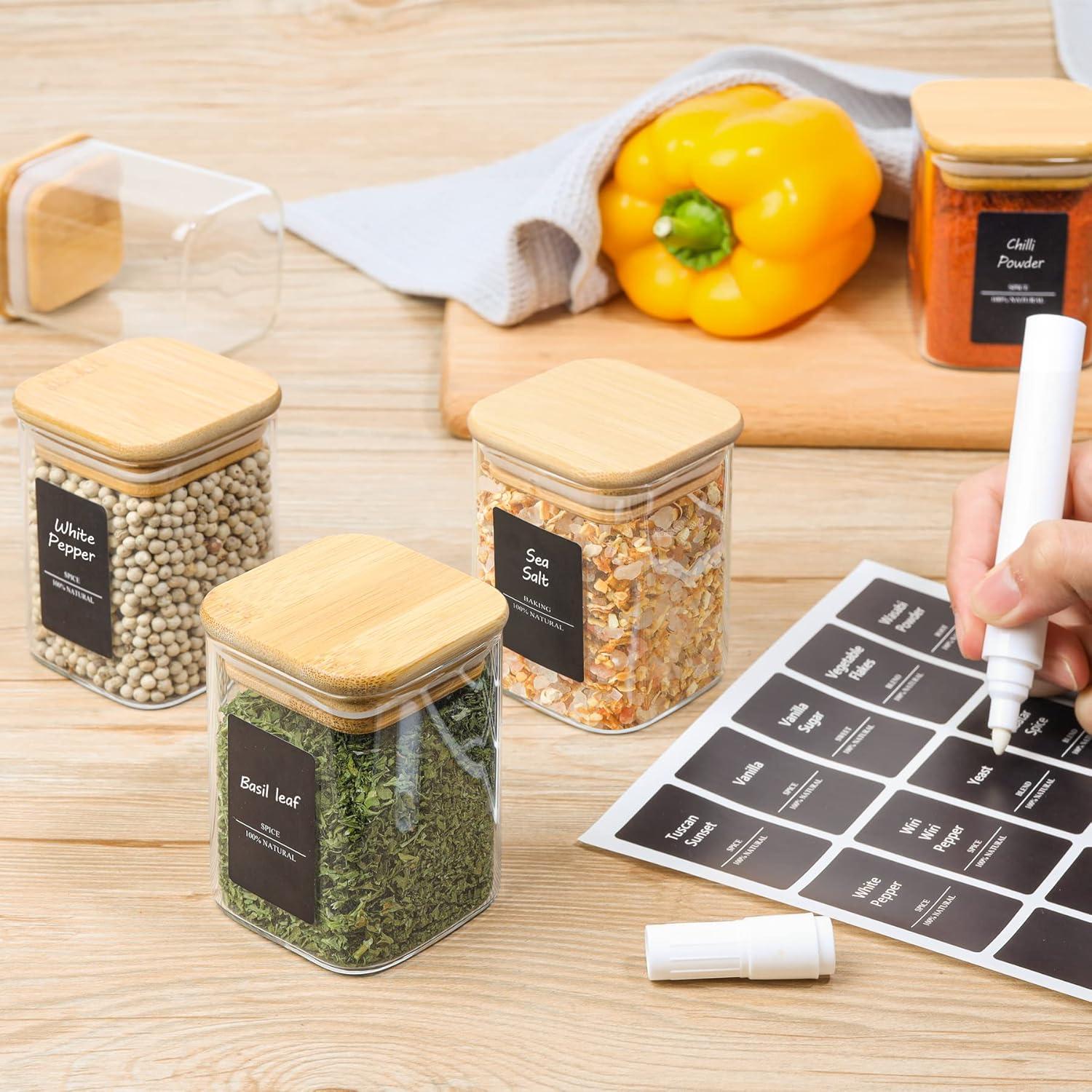 16er Set Gewürzgläser Bambusdeckel 170ml + 275 Etiketten
