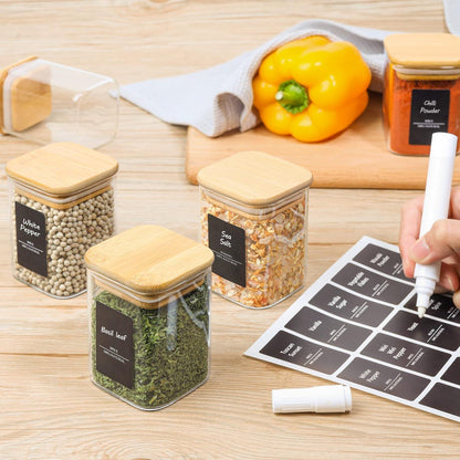 16er Set Gewürzgläser Bambusdeckel 170ml + 275 Etiketten