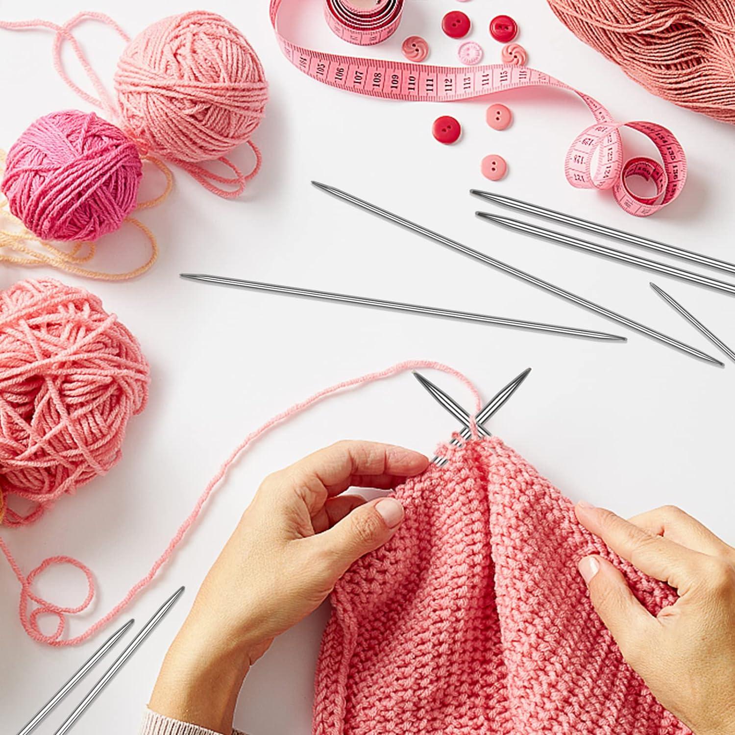 Edelstahl Stricknadeln Set 2mm - 6,0mm Doppelspitz 55 Stück Rosa