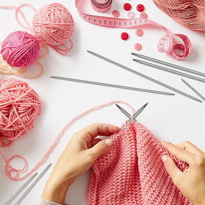 Edelstahl Stricknadeln Set 2mm - 6,0mm Doppelspitz 55 Stück Rosa