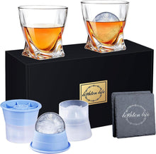 Kristall Whiskeyglas-Set mit Eisform und Untersetzer, Geschenkbox