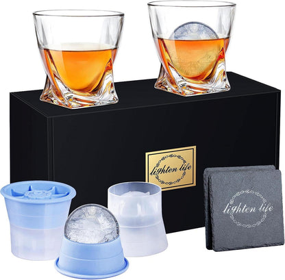Kristall Whiskeyglas-Set mit Eisform und Untersetzer, Geschenkbox