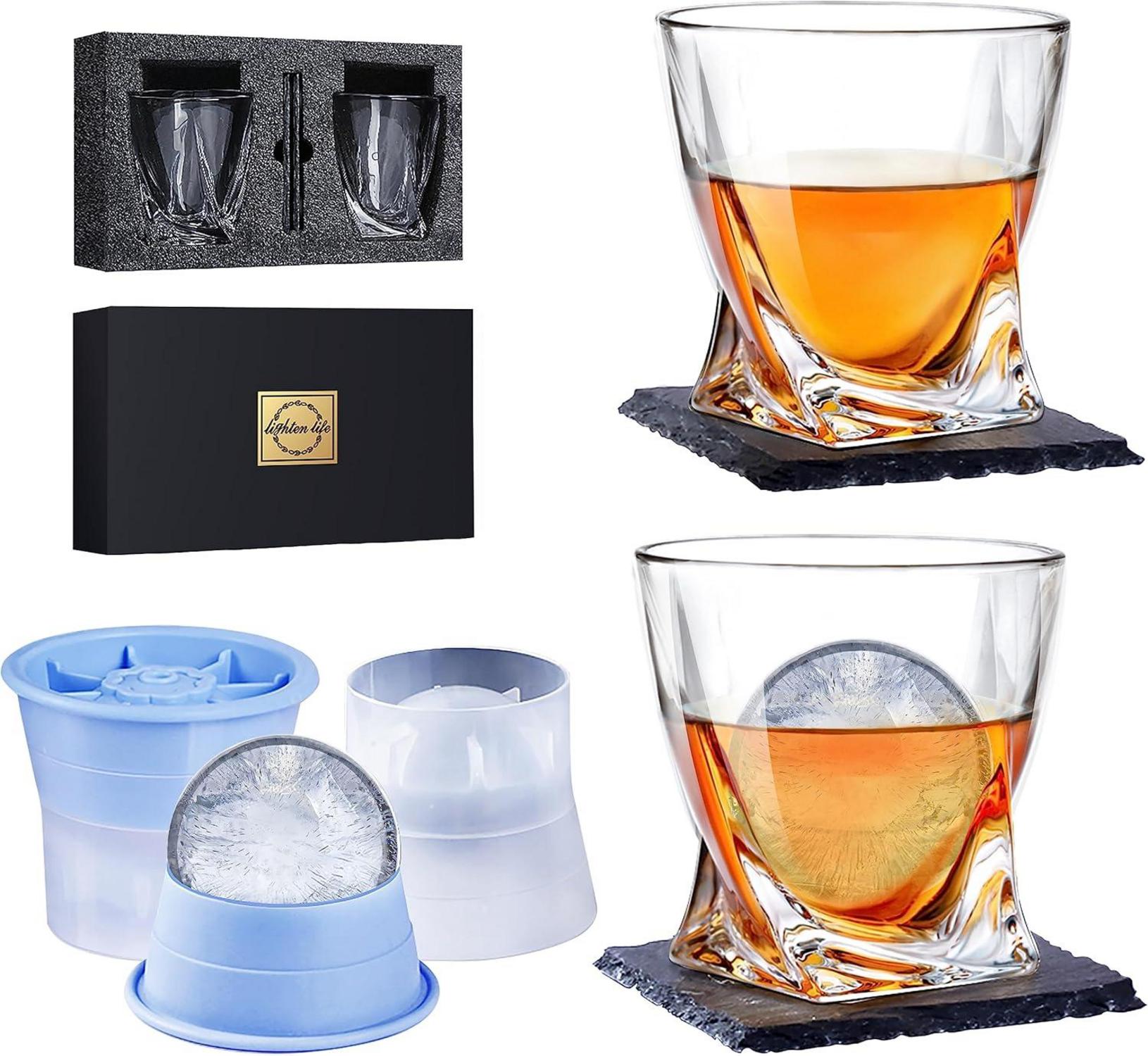Kristall Whiskeyglas Set mit Eisform - Bourbon-Glas
