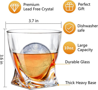 Whiskeyglas-Set mit Eisform und Untersetzer in Geschenkbox, Kristall-Bourbon-Glas, bleifreies altmodisches Glas, 10 oz, für Whisky und Bourbon