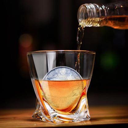 Kristall Whiskyglas Set mit Eisform, 2 Bourbon-Gläser, Untersetzer