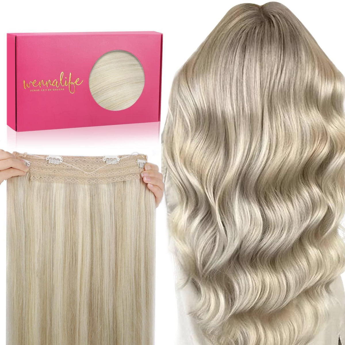 Echthaar Haarverlängerung Aschblond Highlights Platinblond 35cm
