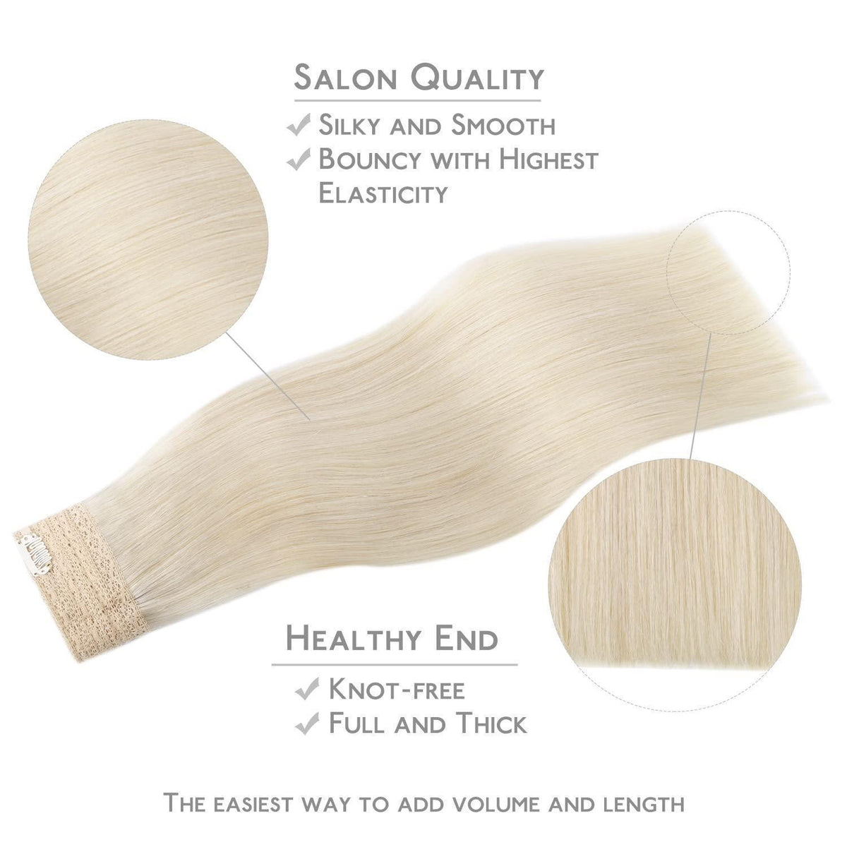 Geheimnisvolle Haarverlängerung aus Echthaar, Platinblond, 40cm