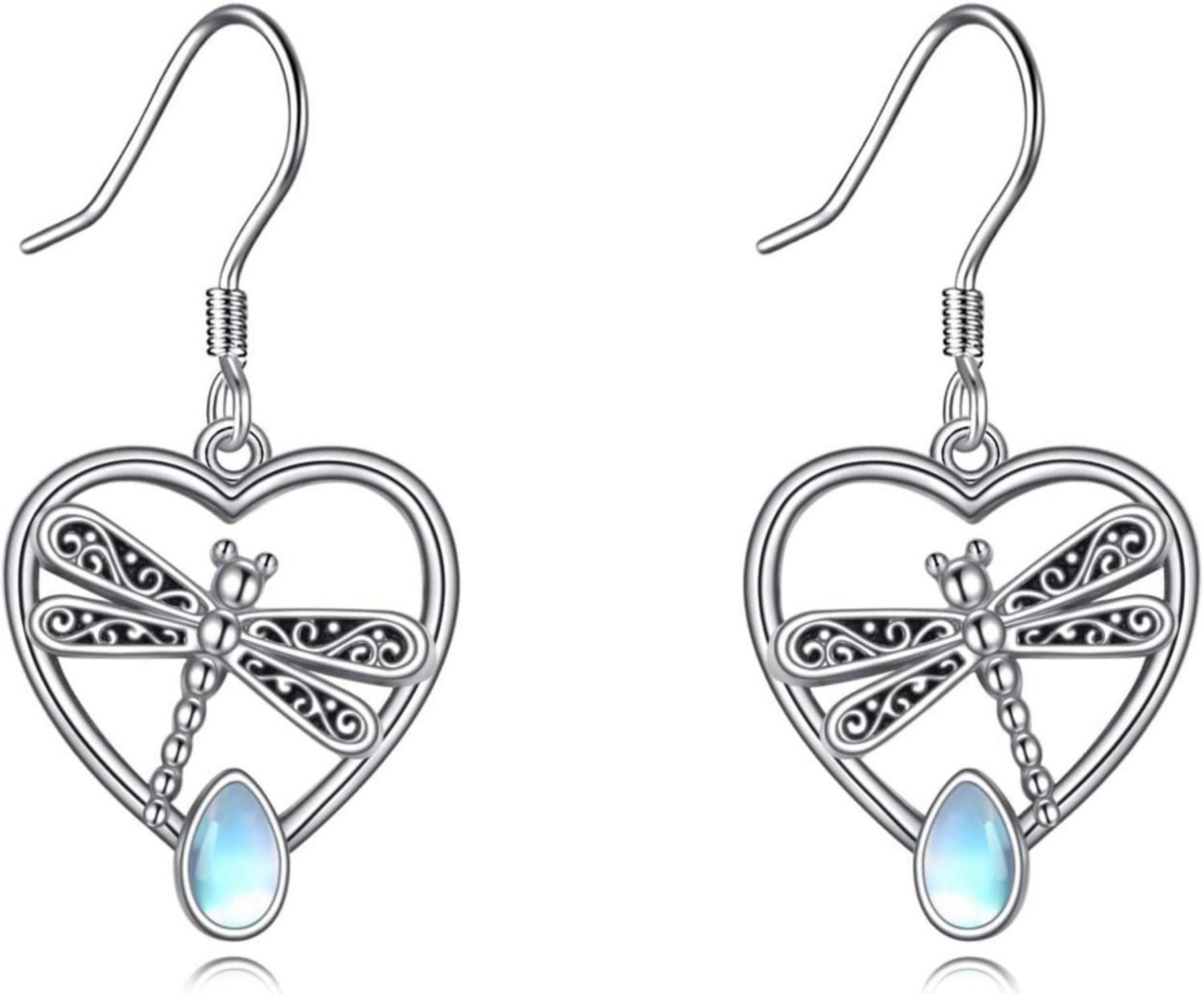 Libelle Ohrringe 925 Sterling Silber Mondstein Damen Geschenke