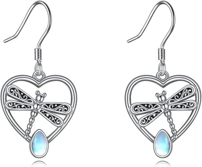 Libelle Ohrringe 925 Sterling Silber Mondstein Damen Geschenke
