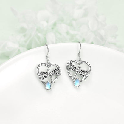 Libelle Ohrringe 925 Sterling Silber Mondstein Damen Geschenke