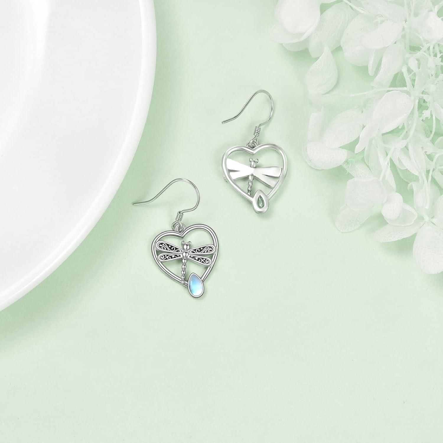 Libelle Ohrringe 925 Sterling Silber Mondstein Baumeln Schmuck