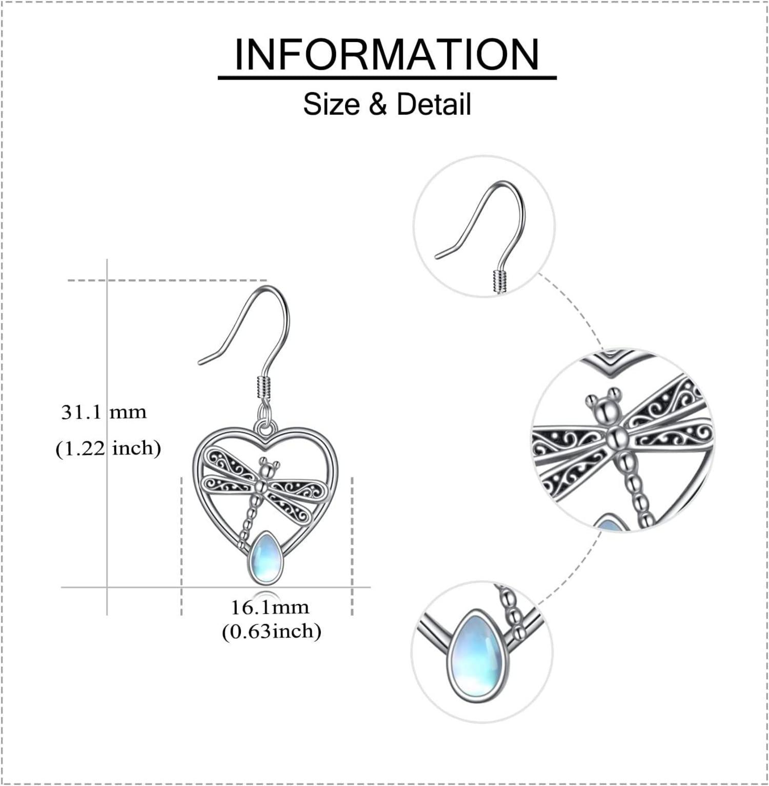 Libelle Ohrringe 925 Sterling Silber Mondstein Damen Geschenk