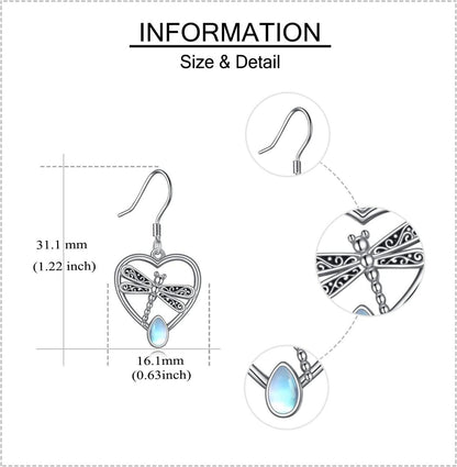 Libelle Ohrringe 925 Sterling Silber Mondstein Damen Geschenk