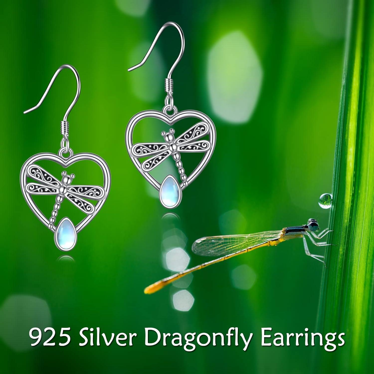 Libelle Ohrringe 925 Sterling Silber mit Mondstein für Frauen