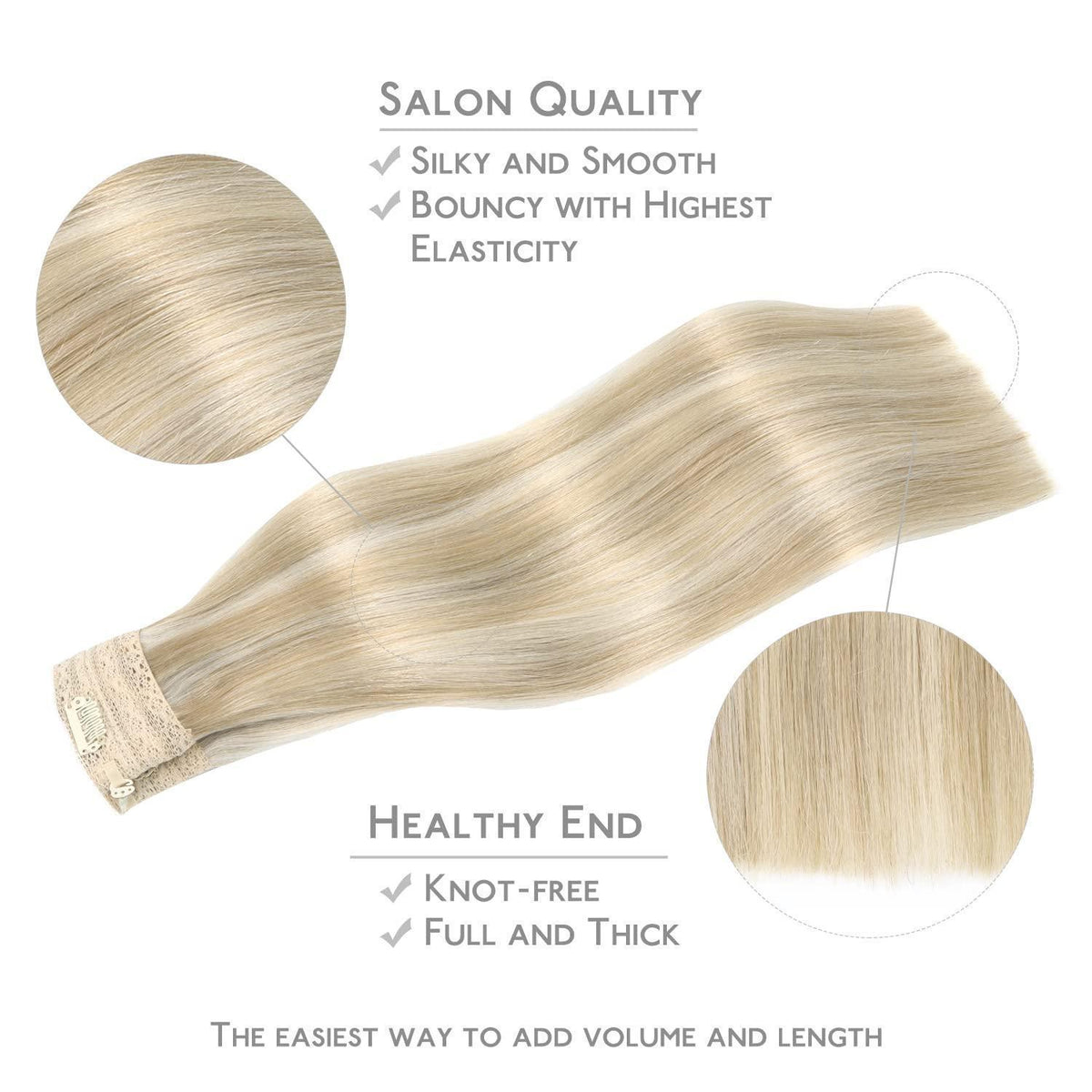 Echthaar Haarverlängerung Aschblond Highlights 50cm