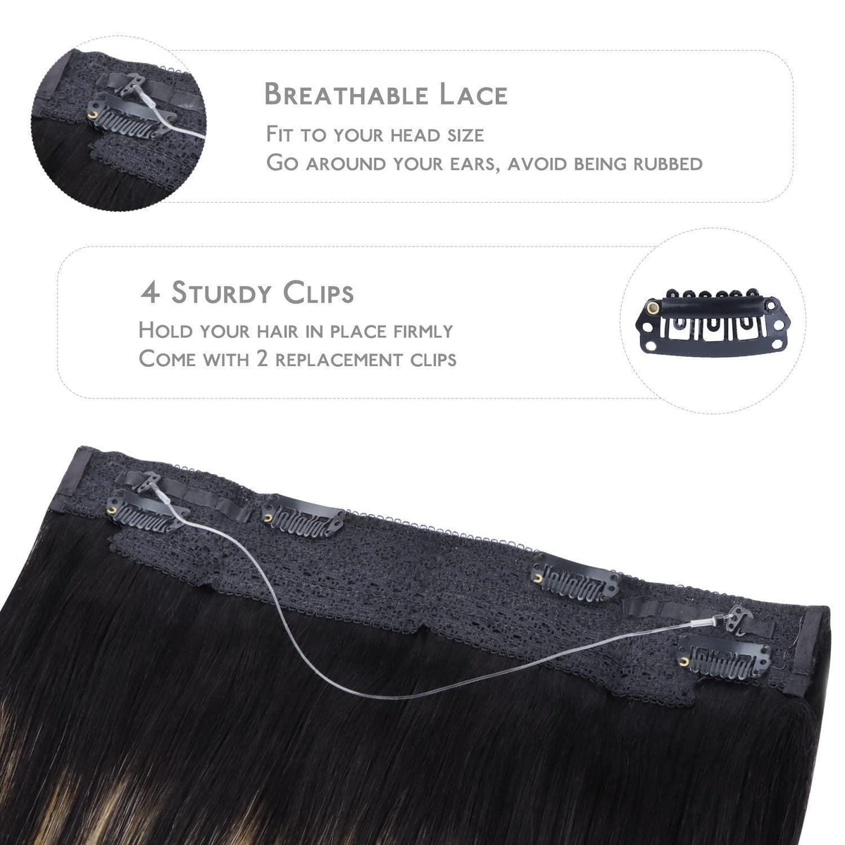 Echthaar Haarverlängerung 40cm Balayage Schwarz-Blond Wire Extensions