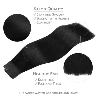 Echthaar Haarverlängerung Schwarz 50cm - Unsichtbare Draht Extensions