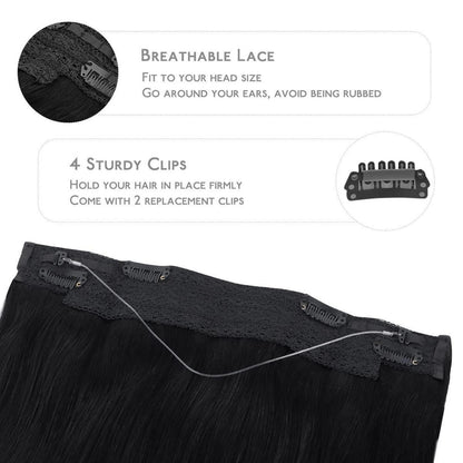 Echthaar Haarverlängerung Schwarz 50cm - Unsichtbare Draht Extensions