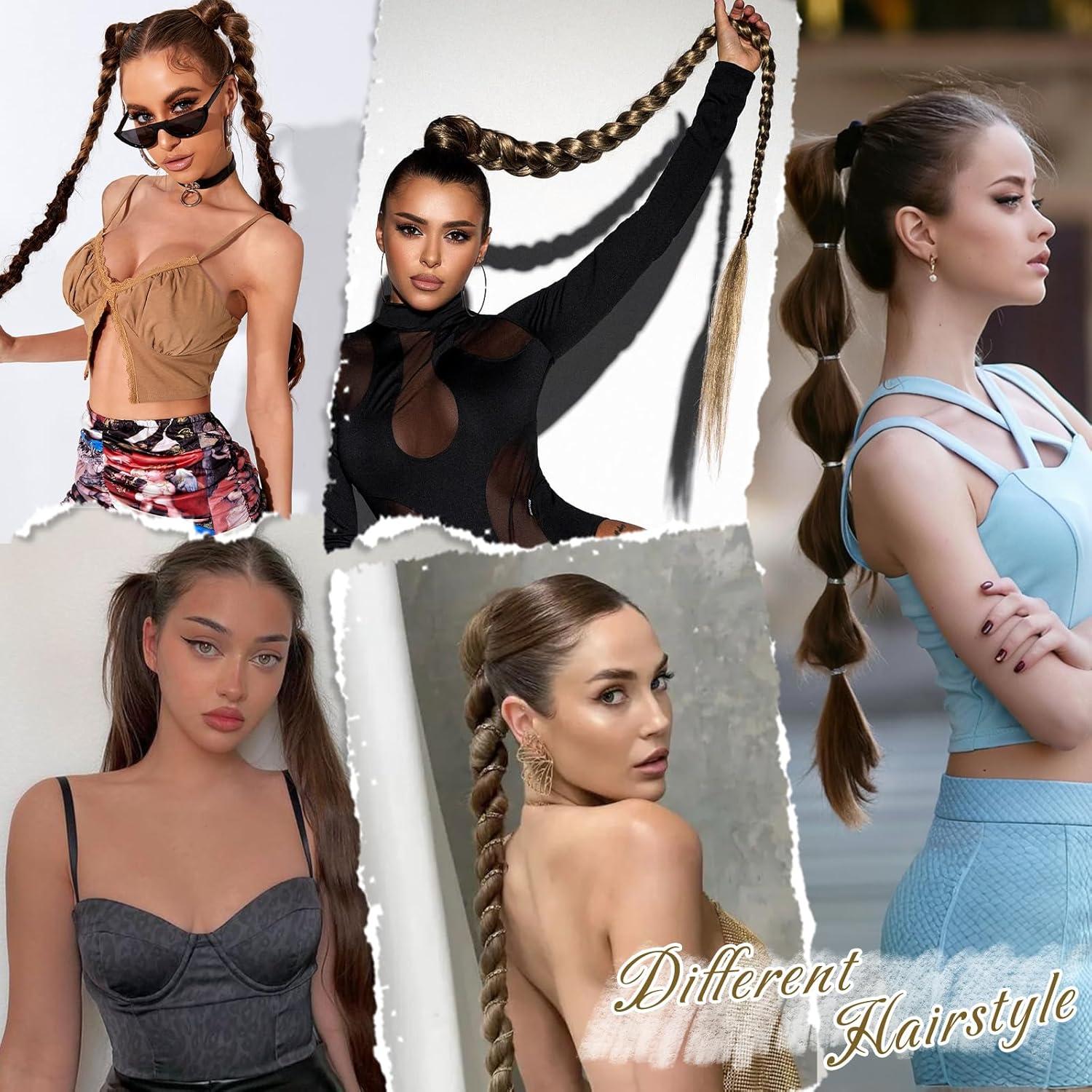 76cm Dunkelbraun Erdbeerblond Pferdeschwanz Haarverlängerung DIY