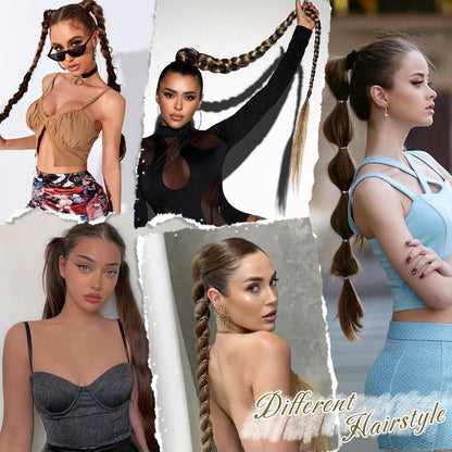 76cm Dunkelbraun Erdbeerblond Pferdeschwanz Haarverlängerung DIY