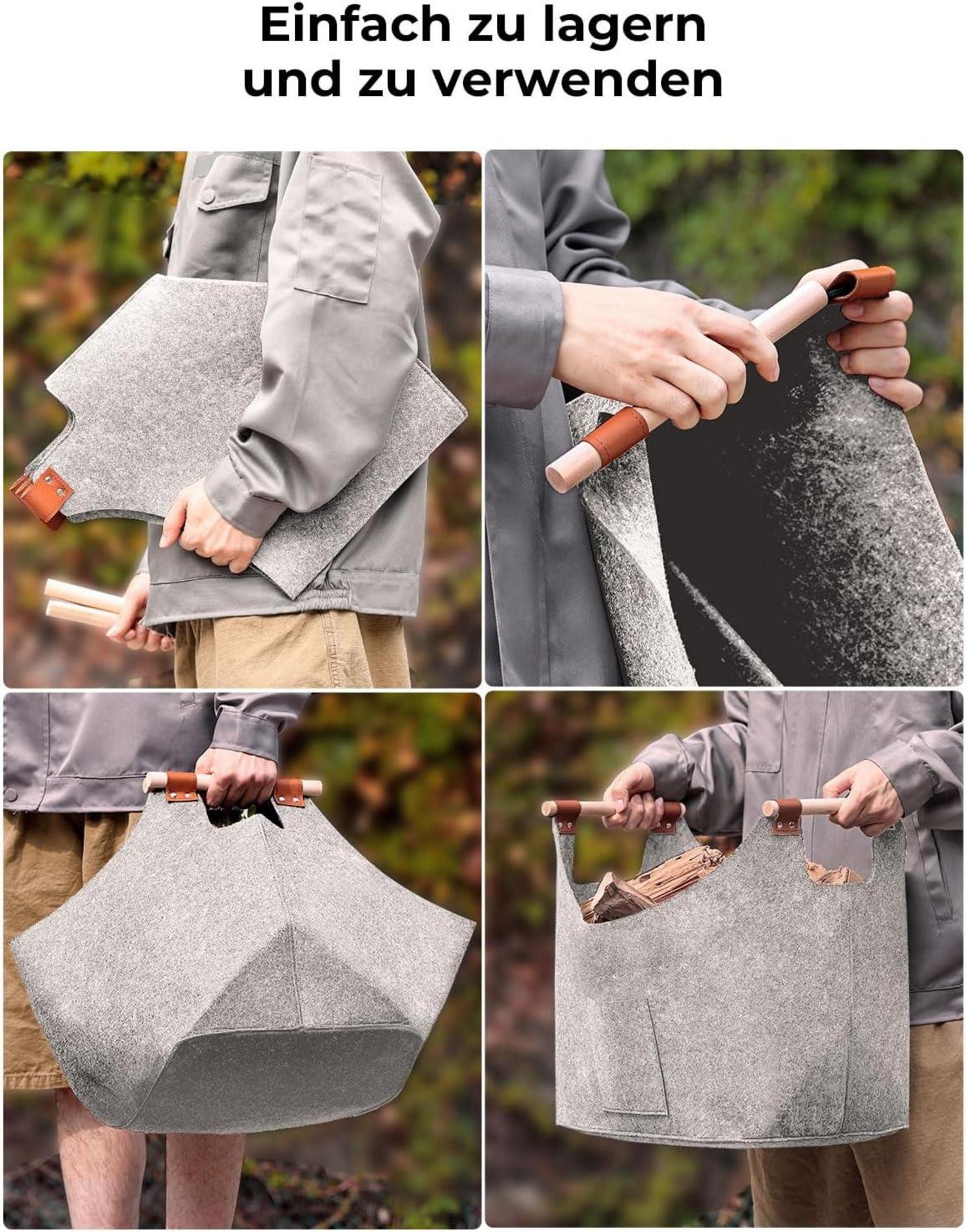 XXL Kaminholzkorb 2er Set Filz Tasche Holzgriff Faltbar 45x32x40cm Hellgrau