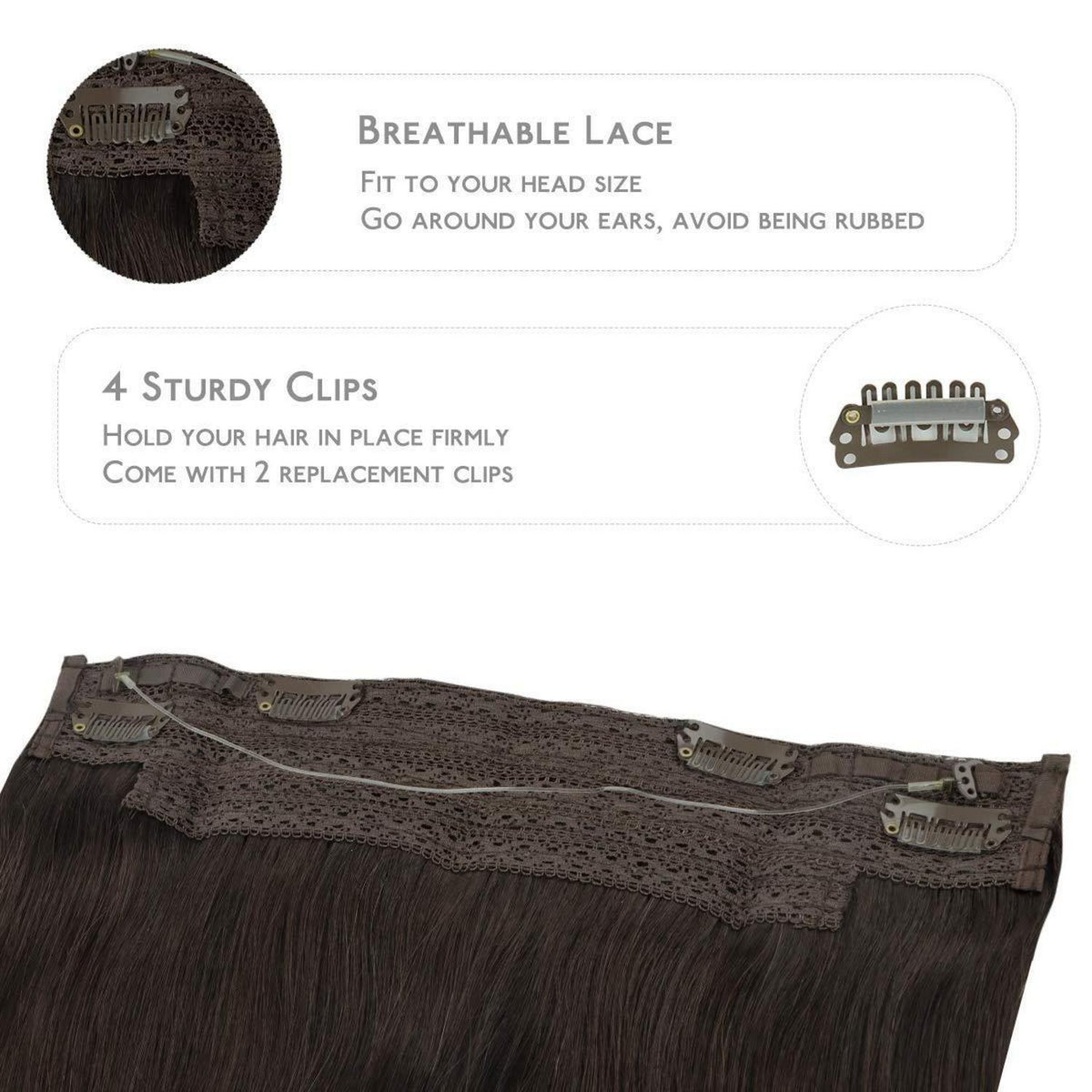 Echthaar Haarverlängerung Dunkelbraun 45cm Remy Draht Extension