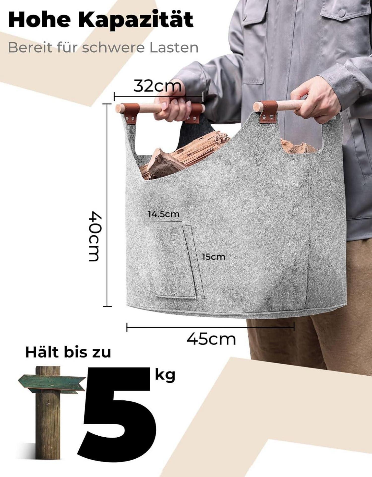 Großer Kaminholzkorb 45x32x40cm Faltbar mit Aufbewahrungstasche Holzgriff