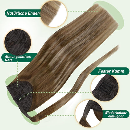 Echthaar Zopf Extension Mittelbraun & Blond 40cm