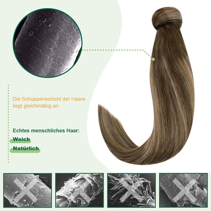 Echthaar Zopf Extension Mittelbraun & Blond 40cm