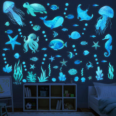 Leuchtende Unterwasserwelt Wandtattoo Meerestiere Kinderzimmer