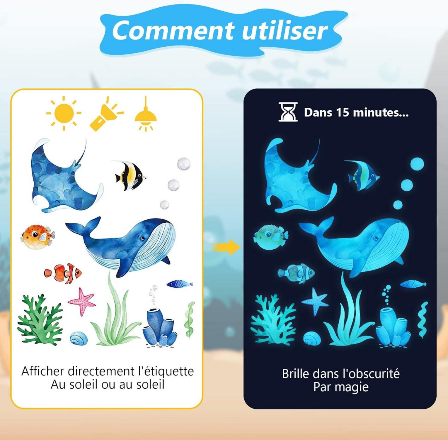 Leuchtsterne Meerestiere Kinderzimmer Wandtattoo Leuchend队Fluoreszierend Wandaufkleber Meereswelt Wandsticker