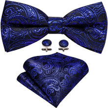 Blau Paisley Satin Fliegen Set mit Einstecktuch und