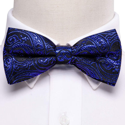 Herren Fliege Set Paisley Satin Einstecktuch Manschettenknöpfe