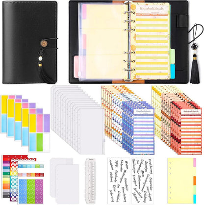 A6 Budget Planner Deutsch PU Leder Binder Budgetaufkleber Taschen