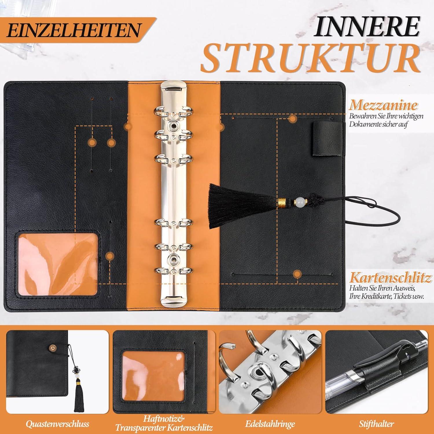 A6 Budget Planner Deutsch PU Leder Binder Budgetaufkleber Taschen