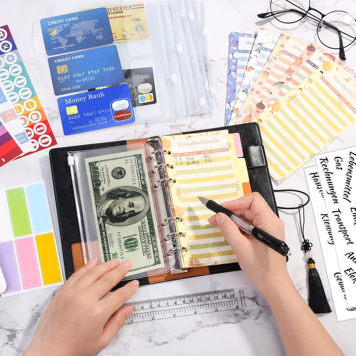 A6 Budget Planner PU Leder Binder mit Budgetaufkleber und Taschen