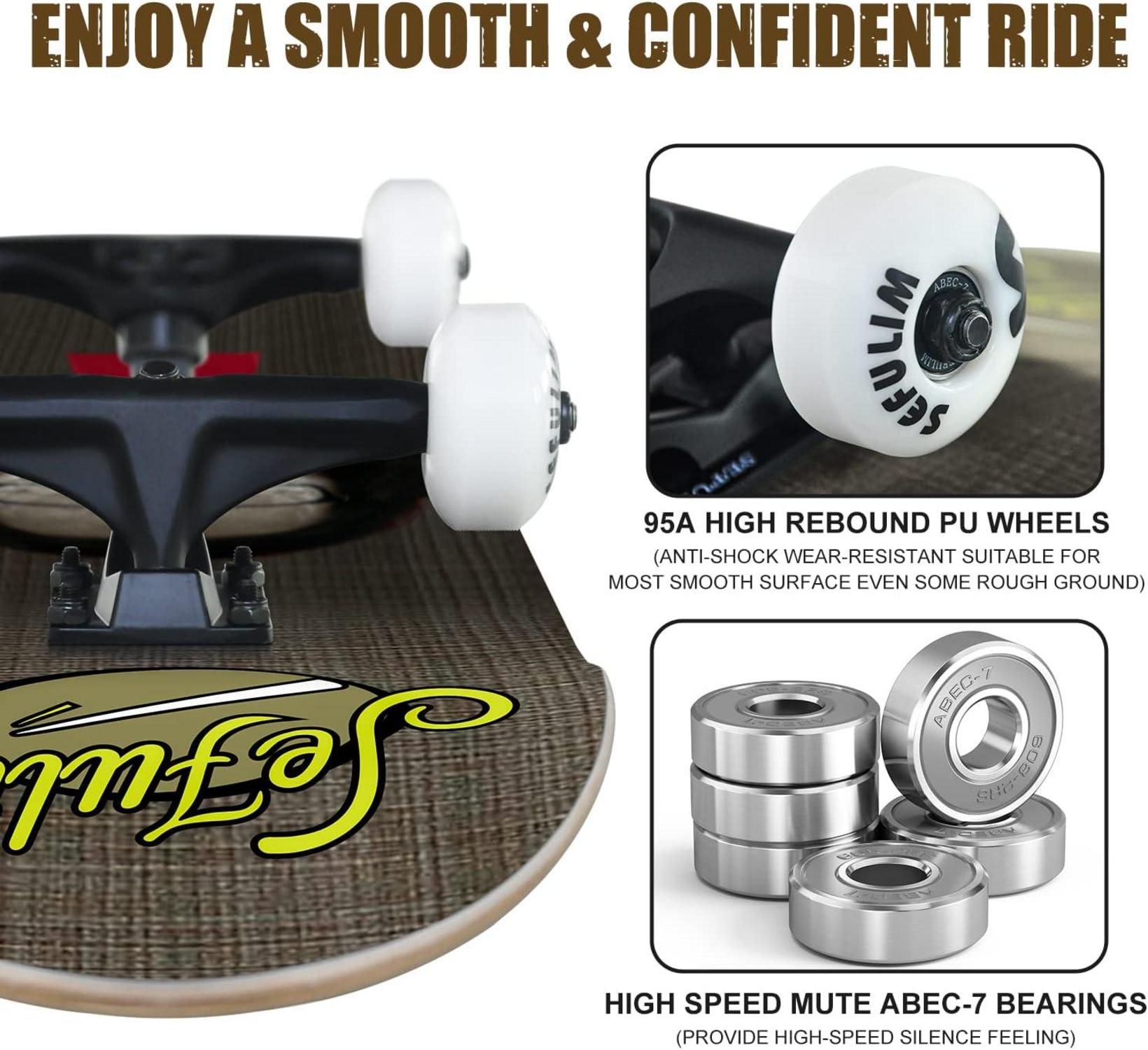 Sefulim Skateboard 78,9 x 20,3 cm Ahorn 7-lagig Doppel-Kick-Deck für Jungen Mädchen Teenager Erwachsene Anfänger