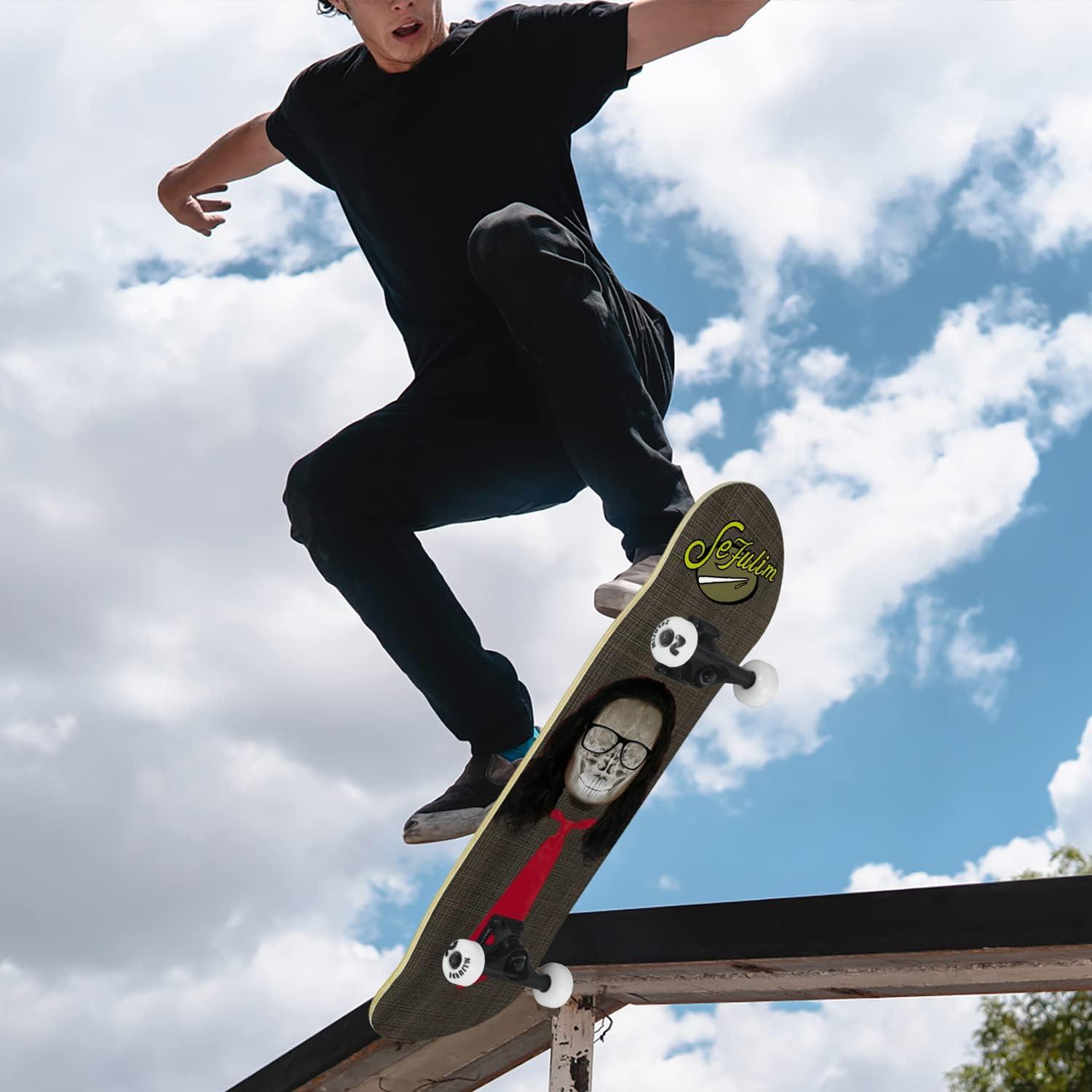 Sefulim Skateboard 78,9 x 20,3 cm Ahorn 7-lagig Doppel-Kick-Deck für Jungen Mädchen Teenager Erwachsene Anfänger