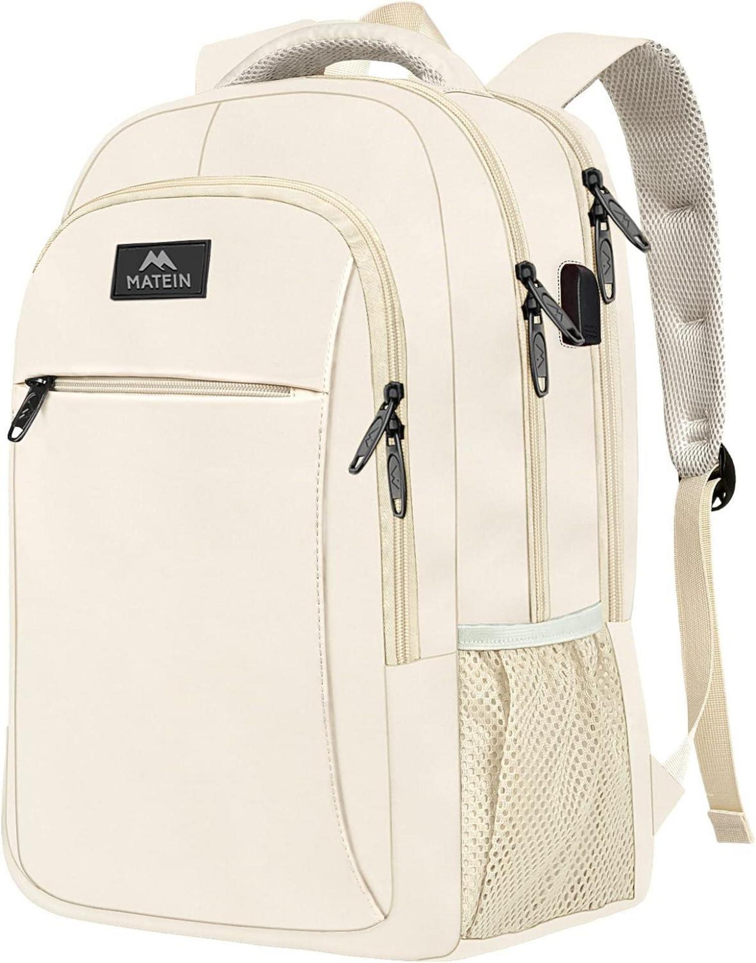Laptop Rucksack 15,6 Zoll USB Ladeanschluss wasserabweisend Beige